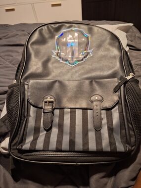 MGM WEDNESDAY Black Striped Men's Backpack with Holographic Crest